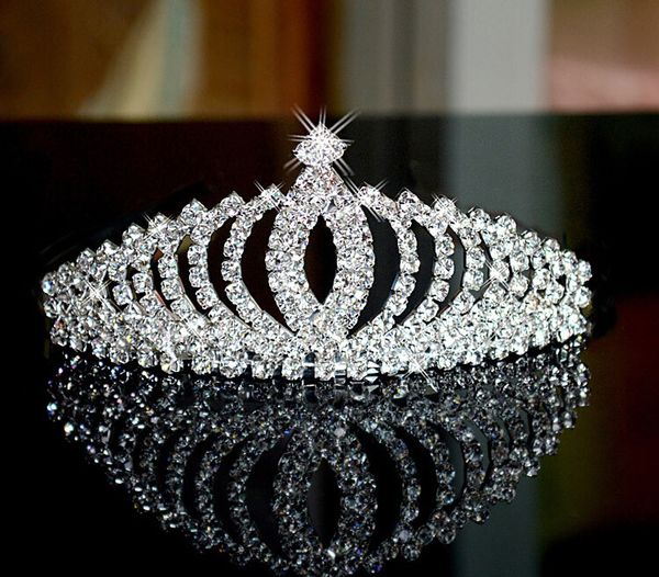 Cristalli argento scintillanti Diademi nuziali Corone nuziali con perline Pezzi con testa di diamante Fascia con strass Accessori per capelli economici Tiara da spettacolo