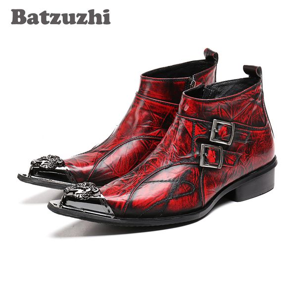 2019 Vermelho Dedo Apontado Botas Hombre Estilo Italiano Homens Botas De Couro Personalizado Ankle Boots Botas De Couro Genuíno Dos Homens Ankle Boots, US6-12 EU38-46