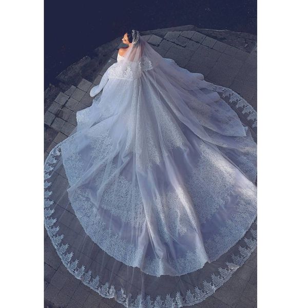 

white ivory lace appliques veils for bride custom made 3 meters long veil tulle wedding accessories, Black