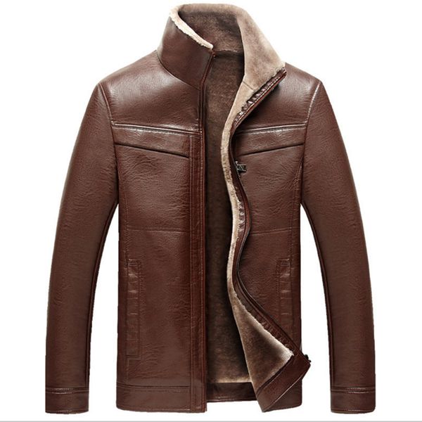 

fall-thick winter motorcycle leather jacket men fashion 2016 bomber jacket male coat casual parka men chaquetas de cuero hombre, Black