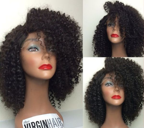 Afrikanische billigere kurze Afro-Perücke mit verworrenen Locken, reines Echthaar, leimlose Lace-Front-Perücken, Kinki-Vollschnürsenkel, für schwarze Frauen Diva1