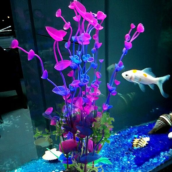 

fish and turtle tank landscaping simulation fake plastic aquatic plants for aquarium decoration purple leaf grass