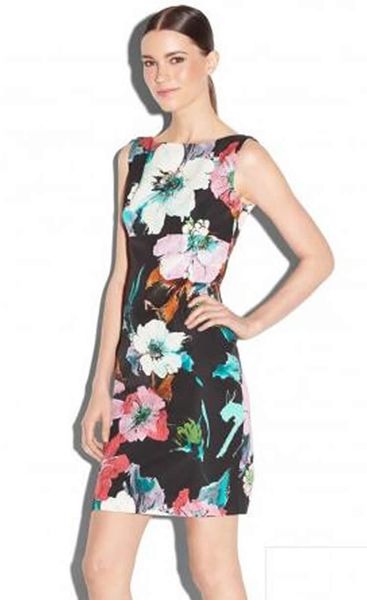

flower print women sheath dress round neck mini casual dresses 082013, Black;gray