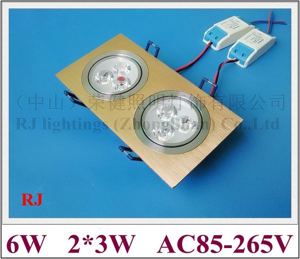 grade de LED Downlight para baixo a luz da lâmpada do teto luz embeded interior instalar 6W (2 * 3W) de alta potência talão de LED de alumínio AC85-265V CE