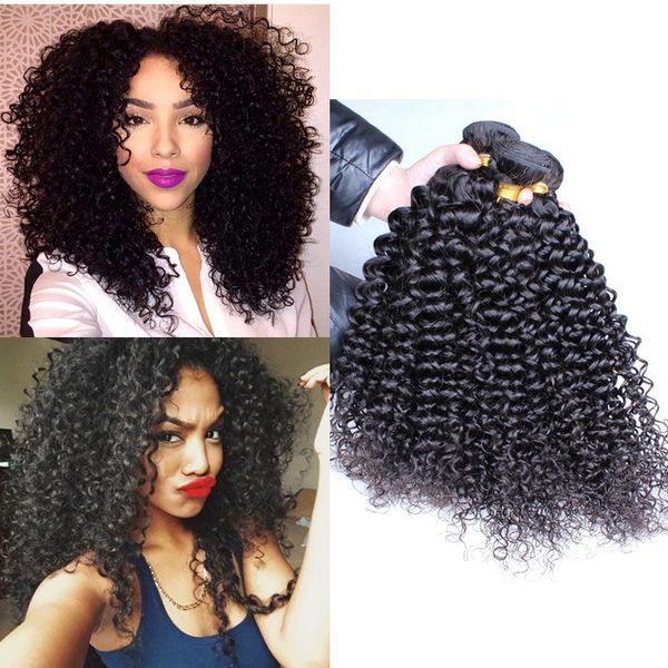 

grade 7a brazilian peruvian indian malaysian hair weave kinky curly wave hair double weft no shedding no tangle durable 3 pcs a lot, Black