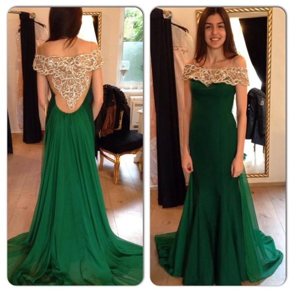 

2019 Emerald Green Mermaid Evening Dresses Elegant Cap Sleeves Party Dress Beads Crystals Vestido De Festa Satin Chiffon Evening Gowns
