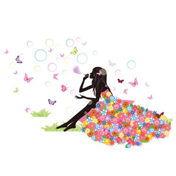 Flower Girl Wall Stickers Butterfly Bubble Wall Decals Art For