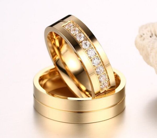

wedding bands rings for women / men love gold-color 316l stainless steel cz promise jewelry in usa and europe ing, Silver