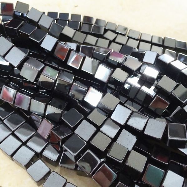 

wholesale-fashion silver plated iron ore 6mm natural hematite stone square loose beads lovely jewelry making 15 inch f584pe