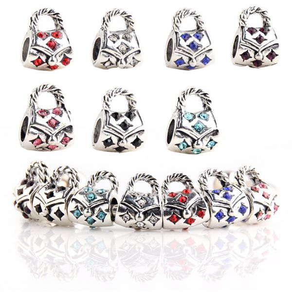 

925 Sterling Silver Charm Handbag Safety Chain European Floating Charms Silver Beads For Pandora Snake Chain Bracelet DIY Jewelry