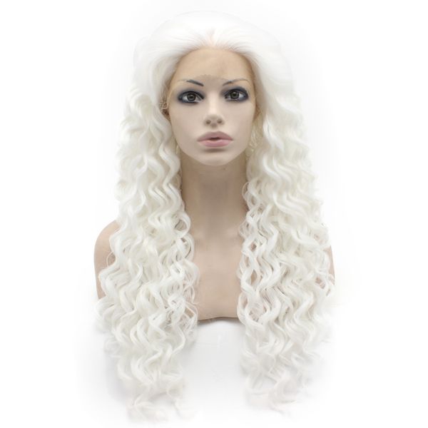 

26inch extra long curly white heat resistant fiber lace front synthetic wig, Black