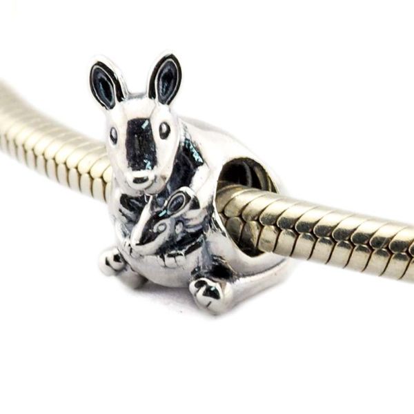 

loose beads fits for pandora snake chain bracelets necklace 100% 925 sterling silver beads kangaroo & baby charm diy women 2016 new summer, Black