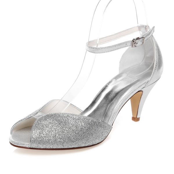 6 8cm Heel Sparkle Silver Color Prom Party Shoes Bridal Shoes