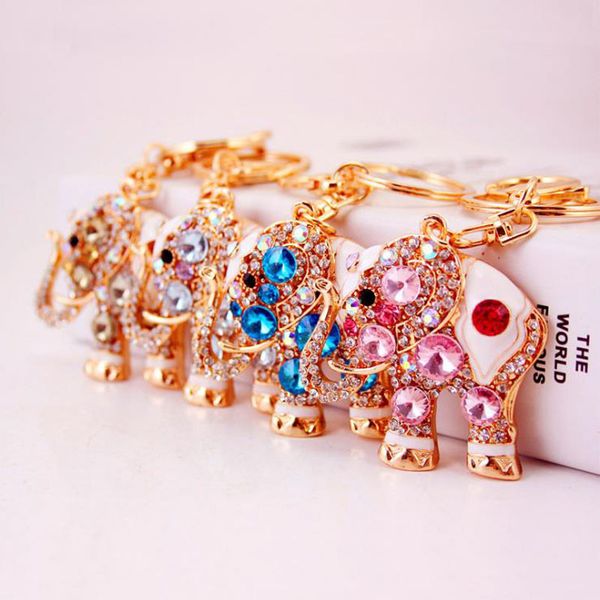 

colorful cute elephant luxury keychain key chain & key ring holder gift men women souvenirs bag car ornaments, Silver