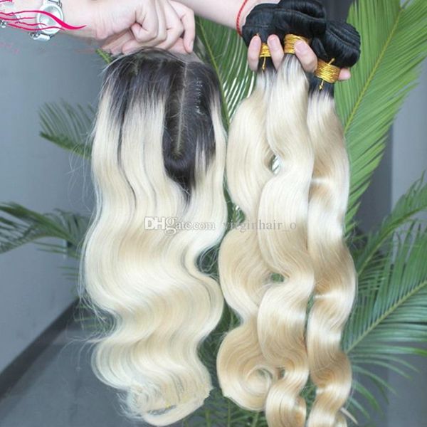 Customize 1b 613 Dark Roots Platinum Blonde Ombre Body Wave