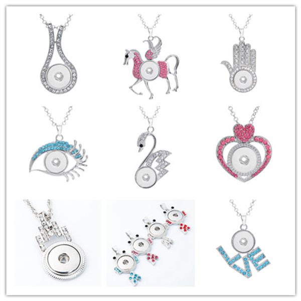 

new beauty fashion rhinestone elegant snap heart love horse eye necklace fit diy 18mm snap buttons jewelry wholesale d007 d010, Silver