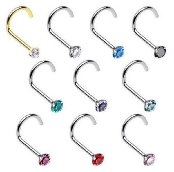 

stainless steel anti allergy gold silver 30pcs/lot nose rings nose studs piercing jewelry body jewelry zircon bent nose ring bend bar