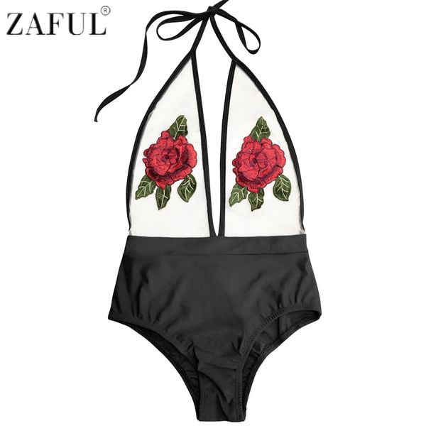 

wholesale- zaful 2017 see-through vintage flower one piece swimwear bathing suit summer beachwear bodysuit swimsuit monokini, White;black