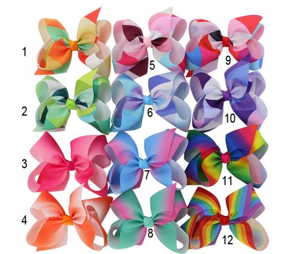 

myamy grosgrain ribbon 6'' hair bows with alligator clips cartoon boutique rainbows hairbow 6 inches bows 24pcs/lot, Slivery;white