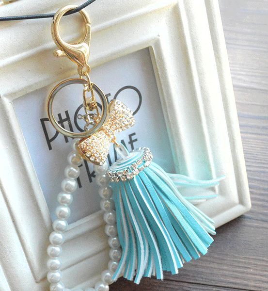 

rhinestone leather tassels bag hanging key chains plated zinc alloy key ring keychains for bags car phone decoration jewelry 8 styles b776l, Silver