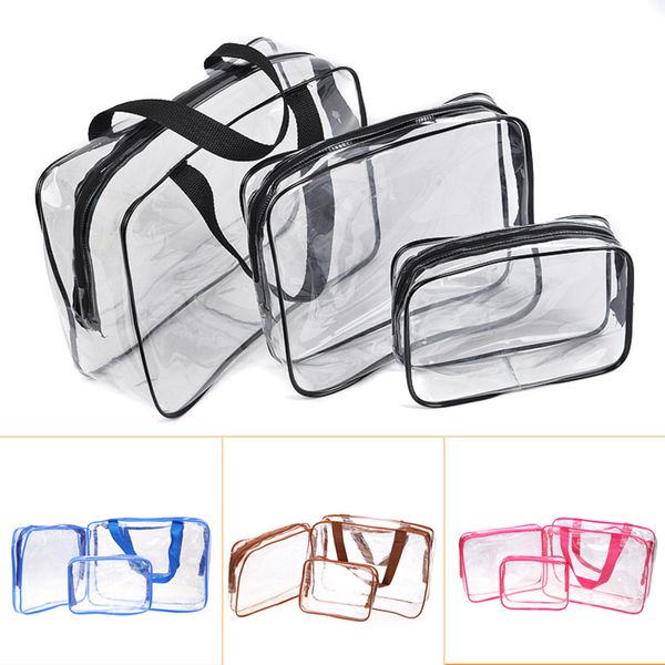 3pcs Set Wash Bag Travel Essential Trasparente Impermeabile Toiletry Wash Bathing Supplies Borsa di stoccaggio Trucco Sacchetti cosmetici Custodia in PVC