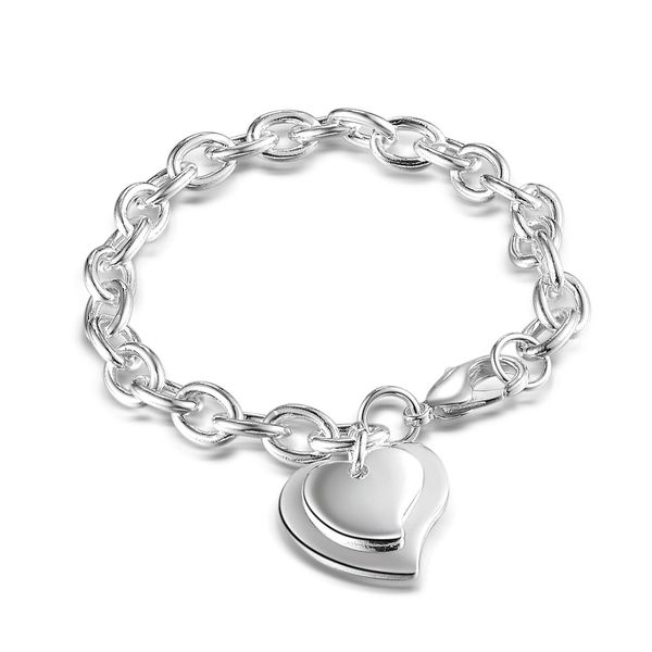 

стерлингового серебра 925 омаров коготь звено цепи ж / двойной сердце браслет серебряные ювелирные изделия, Black