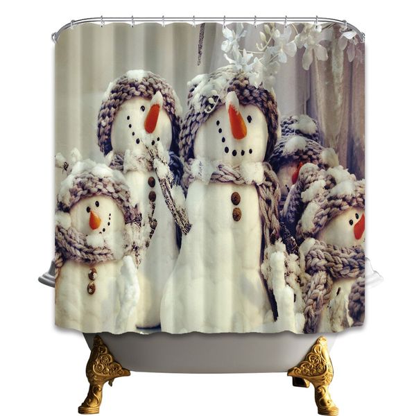 2019 Snowman Shower Curtain Winter Landscape Bathroom Decor