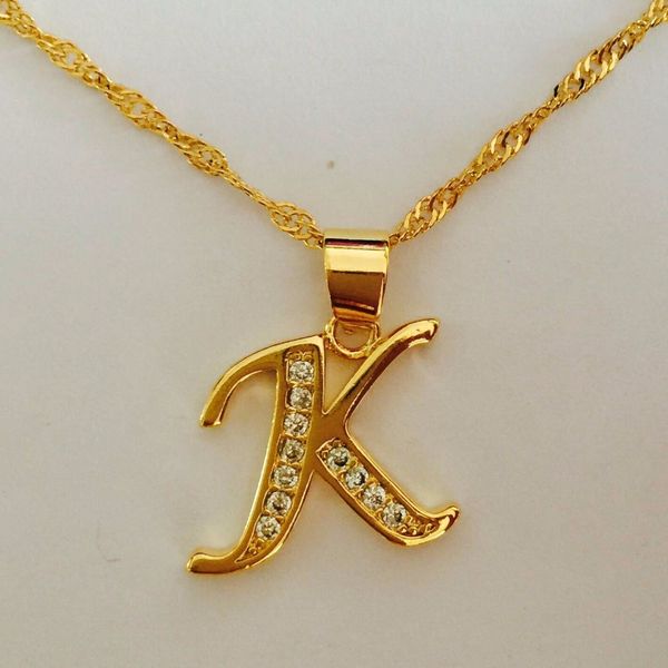 

gold plated necklace women men capital initial k letter pendant & necklace crystal fashion alphabet letter necklace, Silver