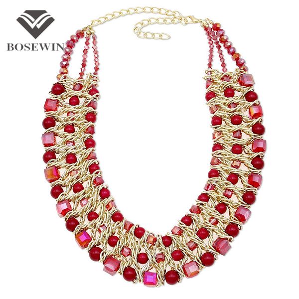 

Handmade Woven Crystal Choker Necklaces For Women fashion Statement Jewelry Chunky Crystal Beaded Maxi Necklaces Collier CE3930