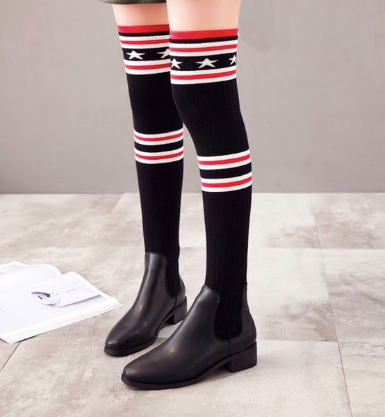 

women boots winter new over the knee thigh-high boots women fashion wool sock stretch boots stars lady winter shoes, Black