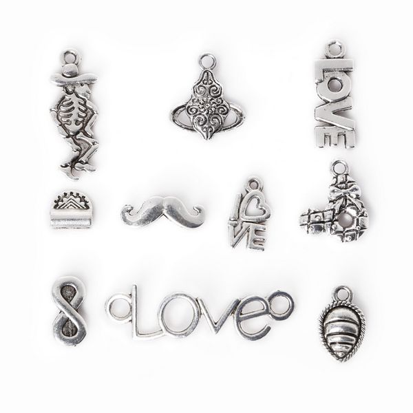 

new wholesale 136pcs mixed antique silver plated zinc alloy skeleton moustache charms pendants diy metal jewelry findings jew, Bronze;silver