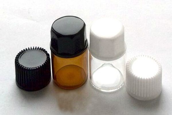 

Factory price 5 8 dram 2ml amber or tran parent gla e ential oil bottle with in ide plug and black white cap
