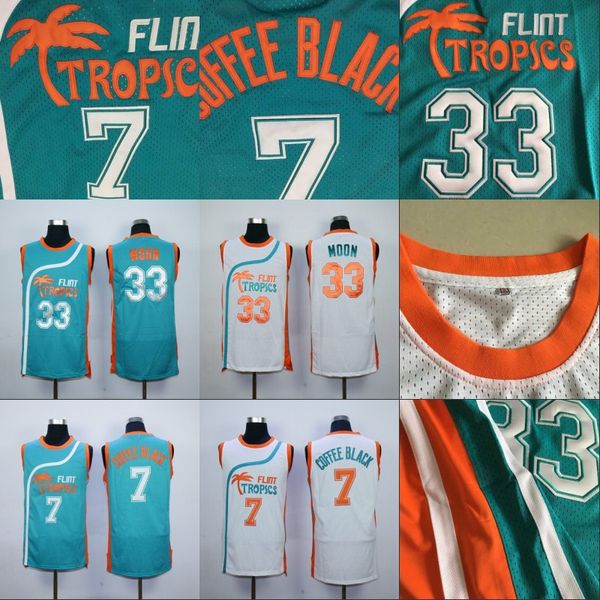 

mens 7 coffee black 33 jackie moon flint tropics semi pro movie jersey 100% stitched basketball jerseys white green high quality, Black;red