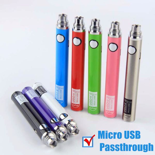 100% originale eGo Pass Through ugo v II Mirco USB Passthrough Battery v ii 900 650 mAh 510 thread vape batterie vaporizzatore con cavo USB