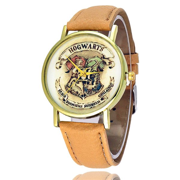 

wristwatches men's women's hogwarts shield fashion dress watches leather quartz watch personality casual vintage watch relogio w04, Slivery;brown