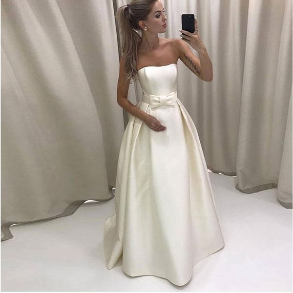 

new strapless wedding dresses off shoulder sleeveless with bow floor length bridal gowns vestido de novia, White