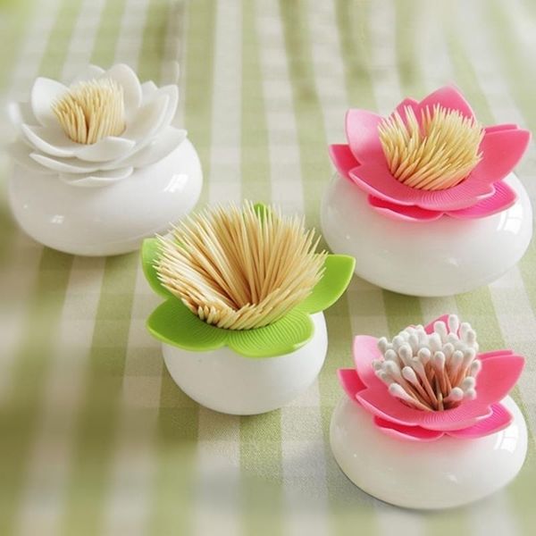 

wholesale- 1 pc new colorful durable cotton swab toothpick holder case bud box lotus vase decorating