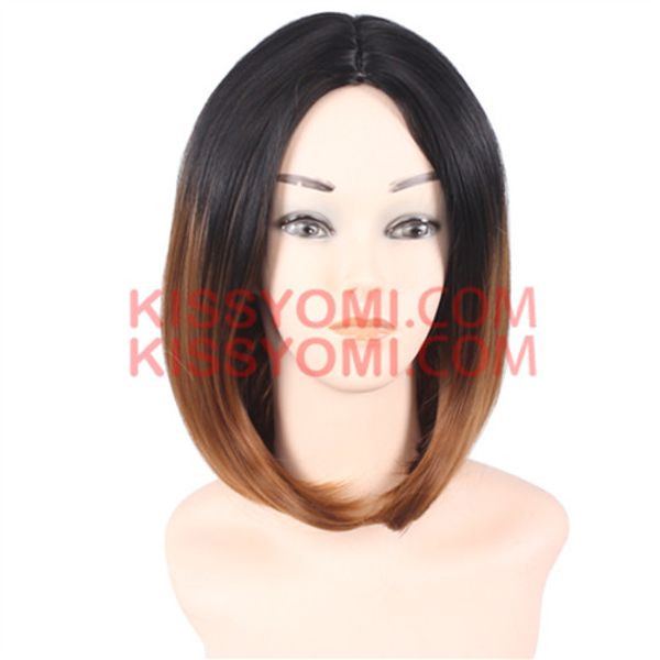 

парик косплей короткие волосы парик боб сторона взрыва парик для черного ombre коричневый красочные женщины синтетический парик, Black