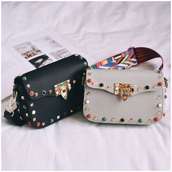 

2017 new genuine leather rock color stud handbags women fashion color rivets shoulder bags easy matching for valentines