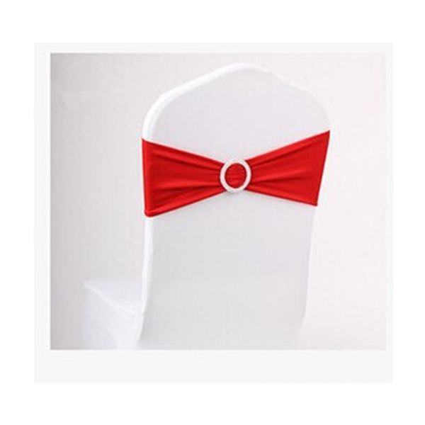 100 pçs / lote Red Elastic Lycra Cadeira Sash Wedding Spandex Cadeira Esticar Banda Com Plástico Fivela Redonda