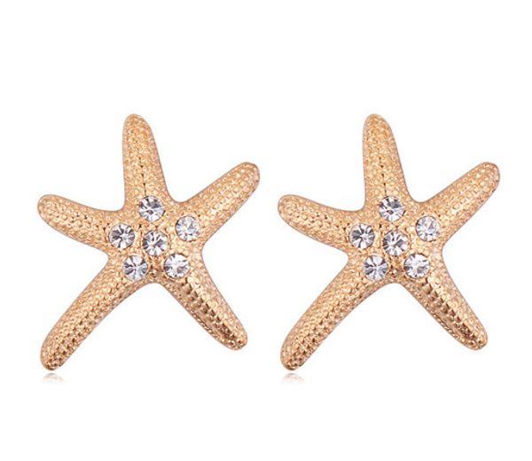 

earrings studs austrian crystal fashion women luxury 18k gold plated starfish stud earrings jewelry wholesale ter098, Golden;silver