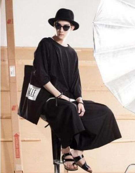 

men's fashion the new trend of cultivate one's morality personality big yards across the horn 7 minutes of pants legs / custom, Black