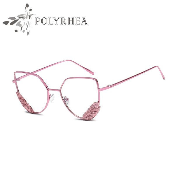 

fashion sunglasses cat eye wing brand designer glasses men angel's wings decoration clear lens with case and box, Silver