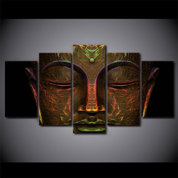 

5 pcs canvas pictures hd prints wall art metal buddha face paintings for living room home decor modular pictures