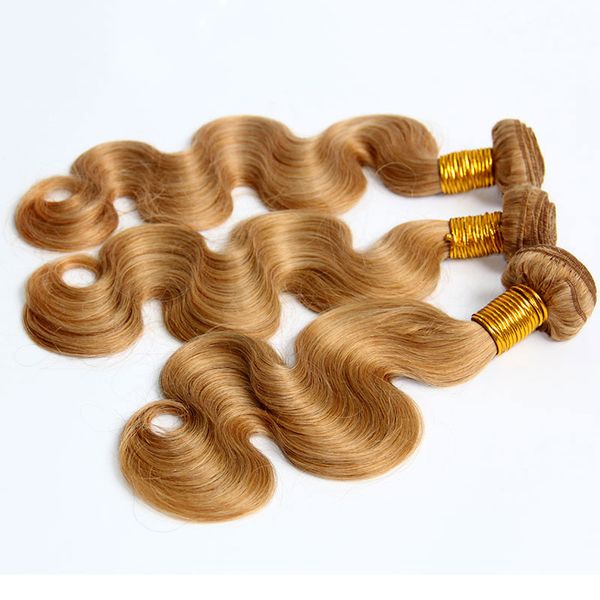 

fashion color #27 strawberry honey blonde brazilian peruvian malaysian indian body wave virgin remy human hair weaves extensions bundles, Black