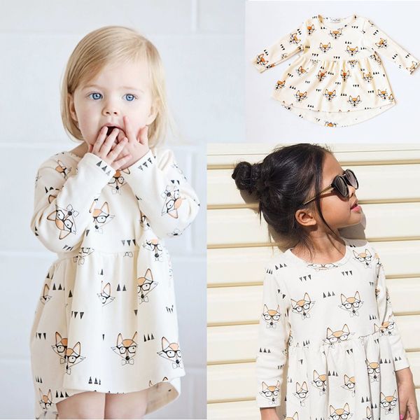 

Осень Ins Девушки С Длинным Рукавом Платье Мультфильм Лиса Хлопок Платья Помет Дев