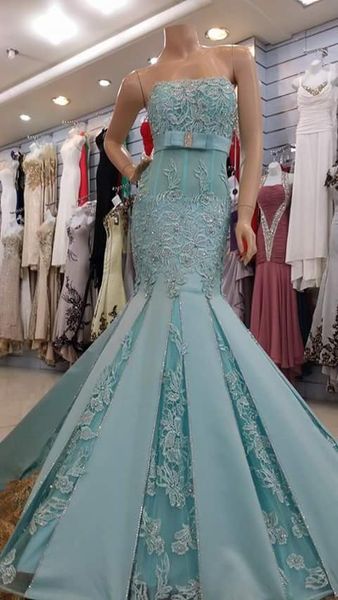 

Cheap 2019 Applique Strapless Evening Prom Dresses Mermaid Formal Wear Floor Length Occasion Celebrity Party Gowns