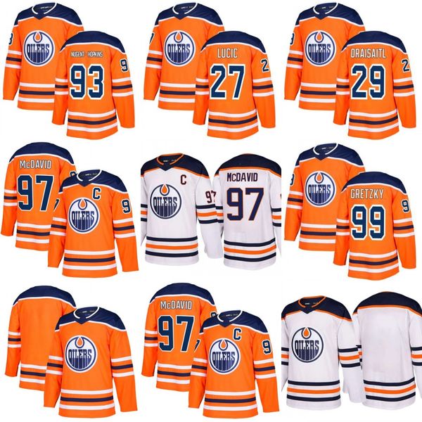 

2019 new 97 connor mcdavid 99 wayne gretzky 44 zack kassian 27 milan lucic 29 leon draisaitl nugent-hopkins edmonton oilers hockey jersey, Black;red