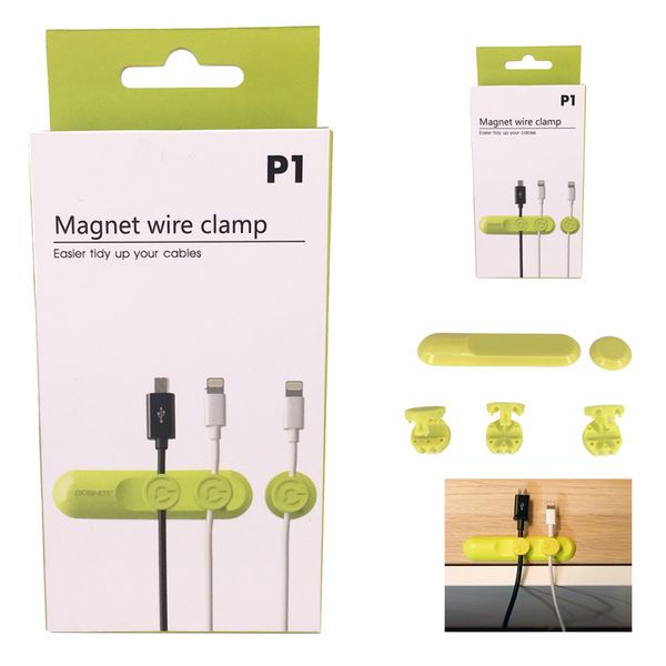 

new multifunction earphone headphone cord winder usb cable holder magnetic organizer gather clips magnet wire clamp with retail package