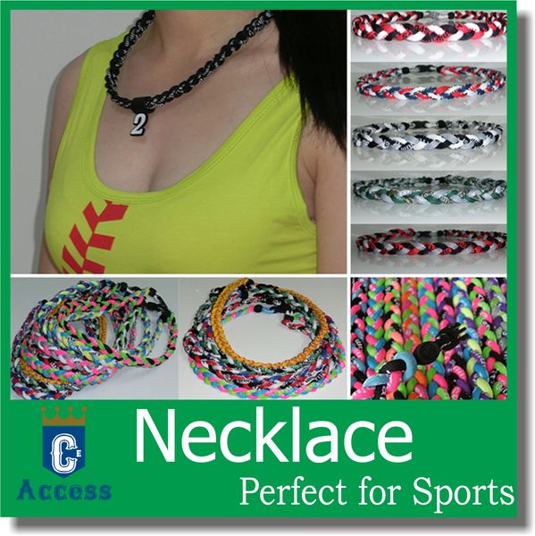 

triple braided titanium necklaces weave sports rope necklace, Golden;silver
